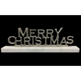 Nickel Plated Merry Christmas on Stand - L3 x W30 x H8 cm