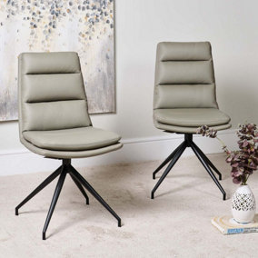 Nico Faux Leather Dining Chair - Truffle (Set of 2) Pair of Padded Swivel Chairs with Powder Coated Metal Legs