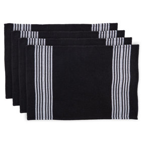Nicola Spring 100% Cotton Tea Towels - 60cm x 40cm - Black - Pack of 4