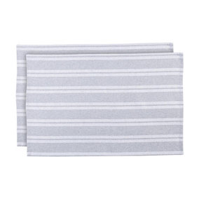 Nicola Spring 100% Cotton Tea Towels - 60cm x 40cm - Grey Stripe - Pack of 2
