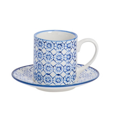 Nicola Spring 12 Piece Hand-Printed Espresso Cup & Saucer Set - 65ml ...