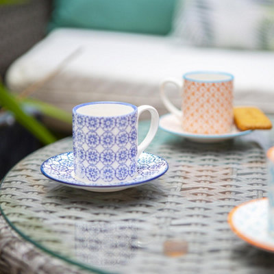 Nicola Spring 12 Piece Hand-Printed Espresso Cup & Saucer Set - 65ml - Navy