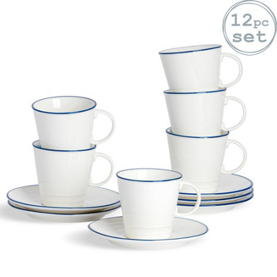 Nicola Spring 12 Piece White Farmhouse Teacups & Saucers Set - 300ml