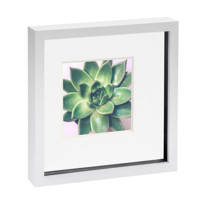 Nicola Spring 3D Box Photo Frame - 10 x 10" with 6 x 6" Mount - White/White