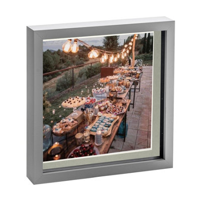 Nicola Spring 3D Box Photo Frame - 10 x 10" with 8 x 8" Mount - Grey/Grey