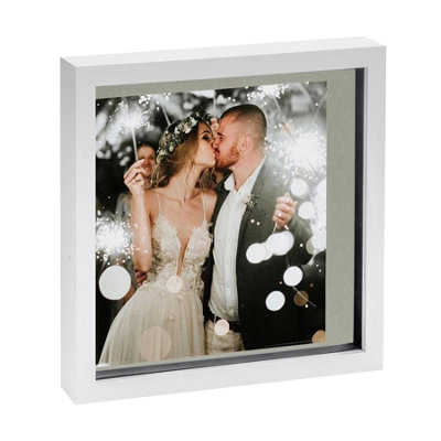 Nicola Spring 3D Box Photo Frame - 10 x 10" with 8 x 8" Mount - White/Grey