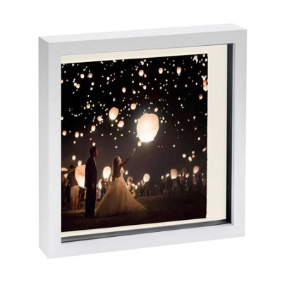 Nicola Spring 3D Box Photo Frame - 10 x 10" with 8 x 8" Mount - White/Ivory