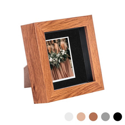 Nicola Spring 3D Box Photo Frame - 4 x 4" with 2 x 2" Mount - Dark Wood/Black