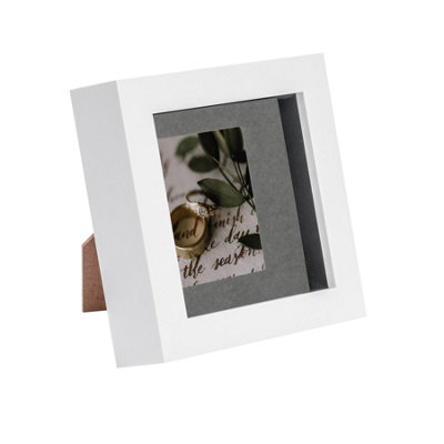 Nicola Spring 3D Box Photo Frame - 4 x 4" with 2 x 2" Mount - White/Grey