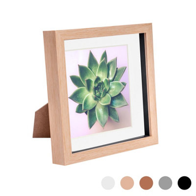 Nicola Spring 3D Box Photo Frame - 8 x 8" with 6 x 6" Mount - Light Wood/White