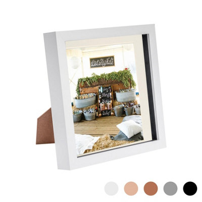 Nicola Spring 3D Box Photo Frame - 8 x 8" with 6 x 6" Mount - White/Ivory