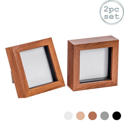 Nicola Spring 3D Box Photo Frames 4 x 4" Dark Wood Pack of 2 DIY at B&Q