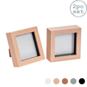 Nicola Spring - 3D Box Photo Frames - 4 x 4" - Light Wood - Pack of 2