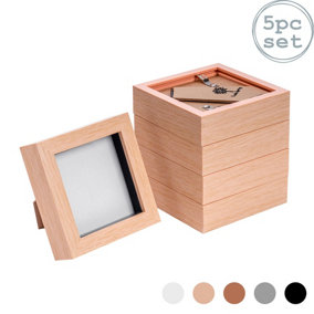 Nicola Spring - 3D Box Photo Frames - 4 x 4" - Light Wood - Pack of 5