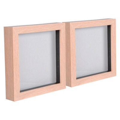 Nicola Spring - 3D Box Photo Frames - 6" x 6" - Light Brown - Pack of 2