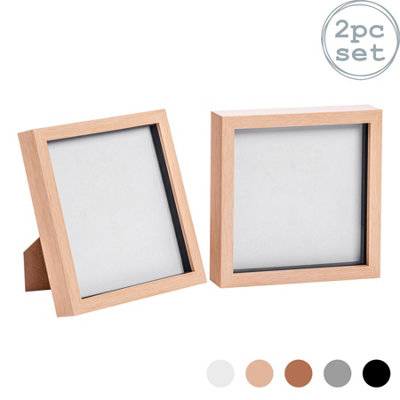 Nicola Spring - 3D Box Photo Frames - 8 x 8" - Light Wood - Pack of 2