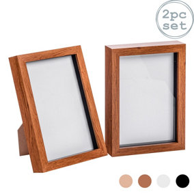Nicola Spring - 3D Box Photo Frames - A5 (6 x 8") - Dark Wood - Pack of 2