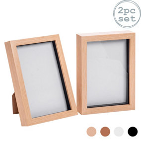 Nicola Spring - 3D Box Photo Frames - A5 (6 x 8") - Light Wood - Pack of 2