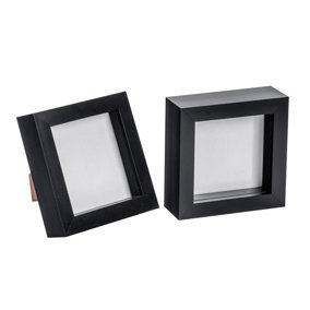 Nicola Spring 3D Box Photo Frames - Standing Hanging Craft Shadow Picture Frame - 4 x 4" - Black - Pack of 2