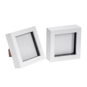 Nicola Spring 3D Box Photo Frames - Standing Hanging Craft Shadow Picture Frame - 4 x 4" - White - Pack of 2