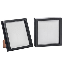 Nicola Spring 3D Box Photo Frames - Standing Hanging Craft Shadow Picture Frame - 8 x 8" - Black - Pack of 2
