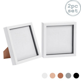 Nicola Spring 3D Box Photo Frames - Standing Hanging Craft Shadow Picture Frame - 8 x 8" - White - Pack of 2