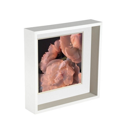 Nicola Spring 3D Deep Box Photo Frame - 10 x 10" with 8 x 8" Mount - White/White