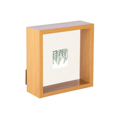 Nicola Spring 3D Deep Box Photo Frame - 6 x 6" with 2 x 2" Mount - Light Wood/Ivory