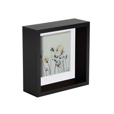 Nicola Spring 3D Deep Box Photo Frame - 6 x 6" with 4 x 4" Mount - Black/White