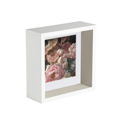 Nicola Spring 3D Deep Box Photo Frame - 6 x 6" with 4 x 4" Mount - White/White