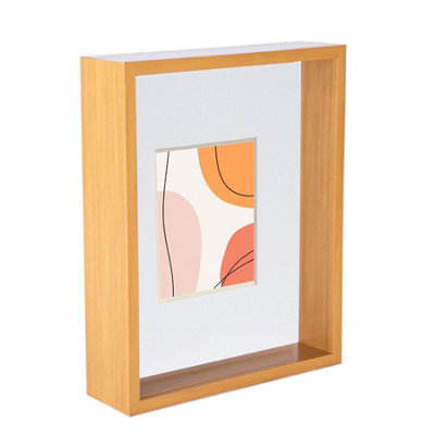 Nicola Spring 3D Deep Box Photo Frame - 8 x 10" with 4 x 6" Mount - Light Wood/White