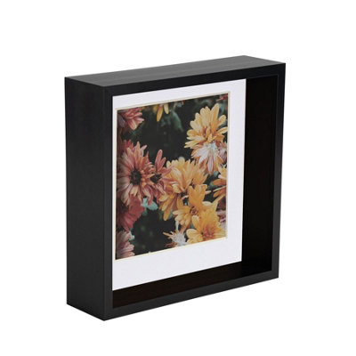 Nicola Spring 3D Deep Box Photo Frame - 8 x 8" with 6 x 6" Mount - Black/White
