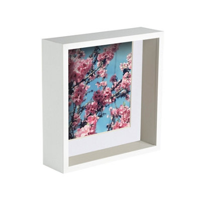 Nicola Spring 3D Deep Box Photo Frame - 8 x 8" with 6 x 6" Mount - White/White