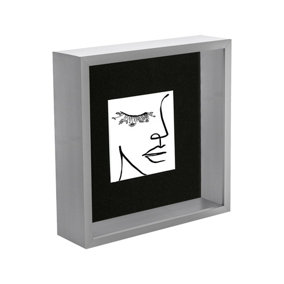Nicola Spring 3D Deep Box Photo Frame with 4" x 4" Mount - 8" x 8" - Grey/Black