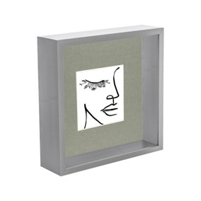 Nicola Spring 3D Deep Box Photo Frame with 4" x 4" Mount - 8" x 8" - Grey/Grey