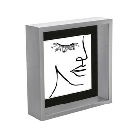 Nicola Spring 3D Deep Box Photo Frame with 6" x 6" Mount - 8" x 8" - Grey/Black