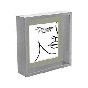 Nicola Spring 3D Deep Box Photo Frame with 6" x 6" Mount - 8" x 8" - Grey/Grey
