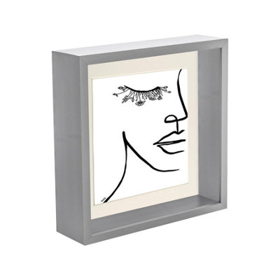 Nicola Spring 3D Deep Box Photo Frame with 6" x 6" Mount - 8" x 8" - Grey/Ivory