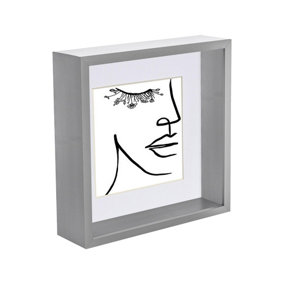 Nicola Spring 3D Deep Box Photo Frame with 6" x 6" Mount - 8" x 8" - Grey/White
