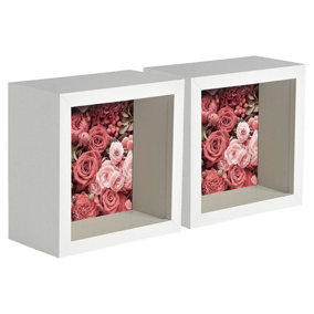 Nicola Spring - 3D Deep Box Photo Frames - 4 x 4" - White - Pack of 2