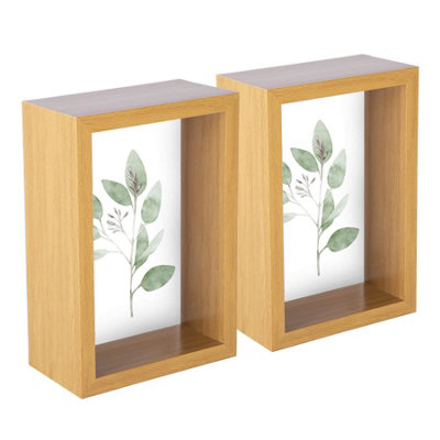 Nicola Spring - 3D Deep Box Photo Frames - 4 x 6" - Light Wood - Pack of 2