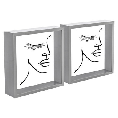 Nicola Spring 3D Deep Box Photo Frames - 8" x 8" - Grey - Pack of 2