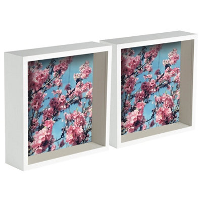 Nicola Spring - 3D Deep Box Photo Frames - 8 x 8" - White - Pack of 2