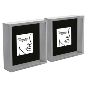 Nicola Spring 3D Deep Box Photo Frames with 4" x 4" Mounts - 8" x 8" - Grey/Black - Pack of 2