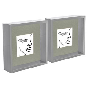 Nicola Spring 3D Deep Box Photo Frames with 4" x 4" Mounts - 8" x 8" - Grey/Grey - Pack of 2