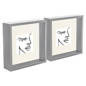 Nicola Spring 3D Deep Box Photo Frames with 4" x 4" Mounts - 8" x 8" - Grey/Ivory - Pack of 2