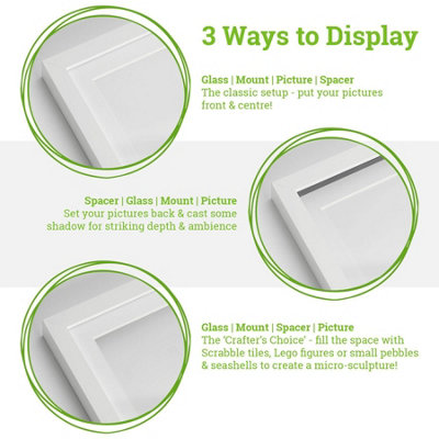 Nicola Spring 3D Deep Box Photo Frames with 4" x 4" Mounts - 8" x 8" - Grey/White - Pack of 2