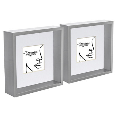 Nicola Spring 3D Deep Box Photo Frames with 4" x 4" Mounts - 8" x 8" - Grey/White - Pack of 5