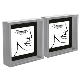 Nicola Spring 3D Deep Box Photo Frames with 6" x 6" Mounts - 8" x 8" - Grey/Black - Pack of 2