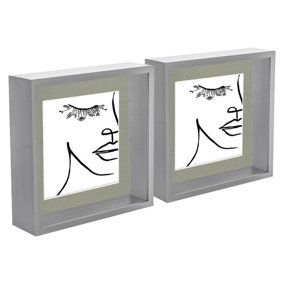 Nicola Spring 3D Deep Box Photo Frames with 6" x 6" Mounts - 8" x 8" - Grey/Grey - Pack of 2